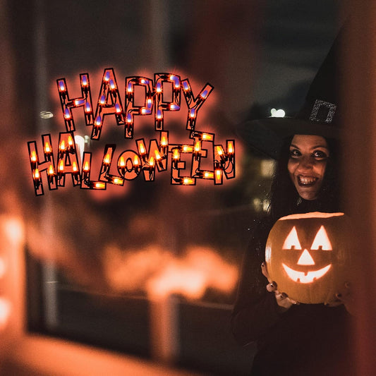 17" Lighted Happy Halloween Halloween Window Silhouette Decoration,Halloween Lighted Window Decoration,Hanging Light Up Holiday Ornament( Happy Halloween)
