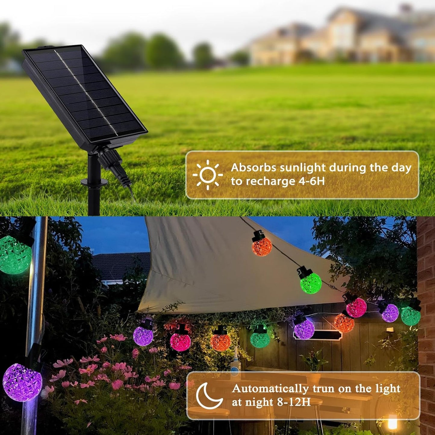 Solar LED String Lights for Outside,39.4FT 8Modes Crystal Globe Fairy String Lights Waterproof USB Plug for Garden Patio Christmas Tree Fence Indoor&Outdoor Party Decor(Pineapple Multicolor)