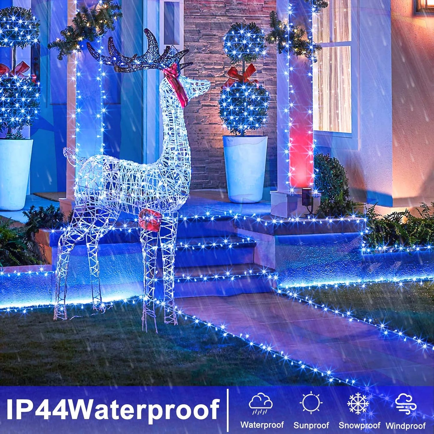 132FT 400 LED Blue String Lights Indoor, 8 Modes Clear Wire Blue Christmas Lights Outdoor Indoor, Plug in Waterproof Fairy String Lights for Christmas Bedroom Tree Decorations