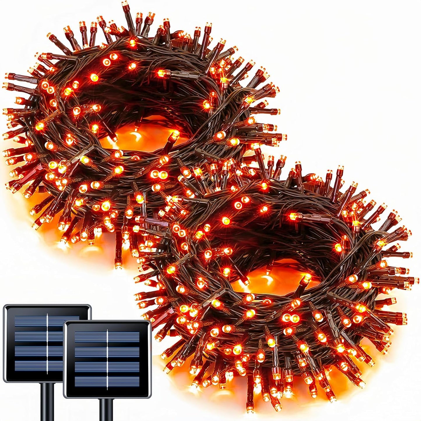 JMEXSUSS 2 Pack Orange Halloween Lights: 100 LED 33ft Solar Halloween Lights Outdoor Waterproof - 8 Modes Orange Solar Light for Christmas Outside Tree Gardens Fall Festival