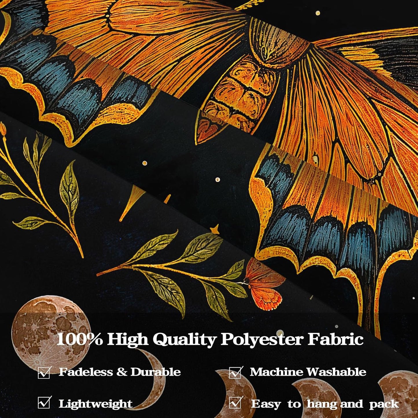 Lunerfex Moon Phase Butterfly Floral Wall Tapestry, Celestial Botanical Tapestries for Room Decor, Mystical Tapestry 90x70 Inch