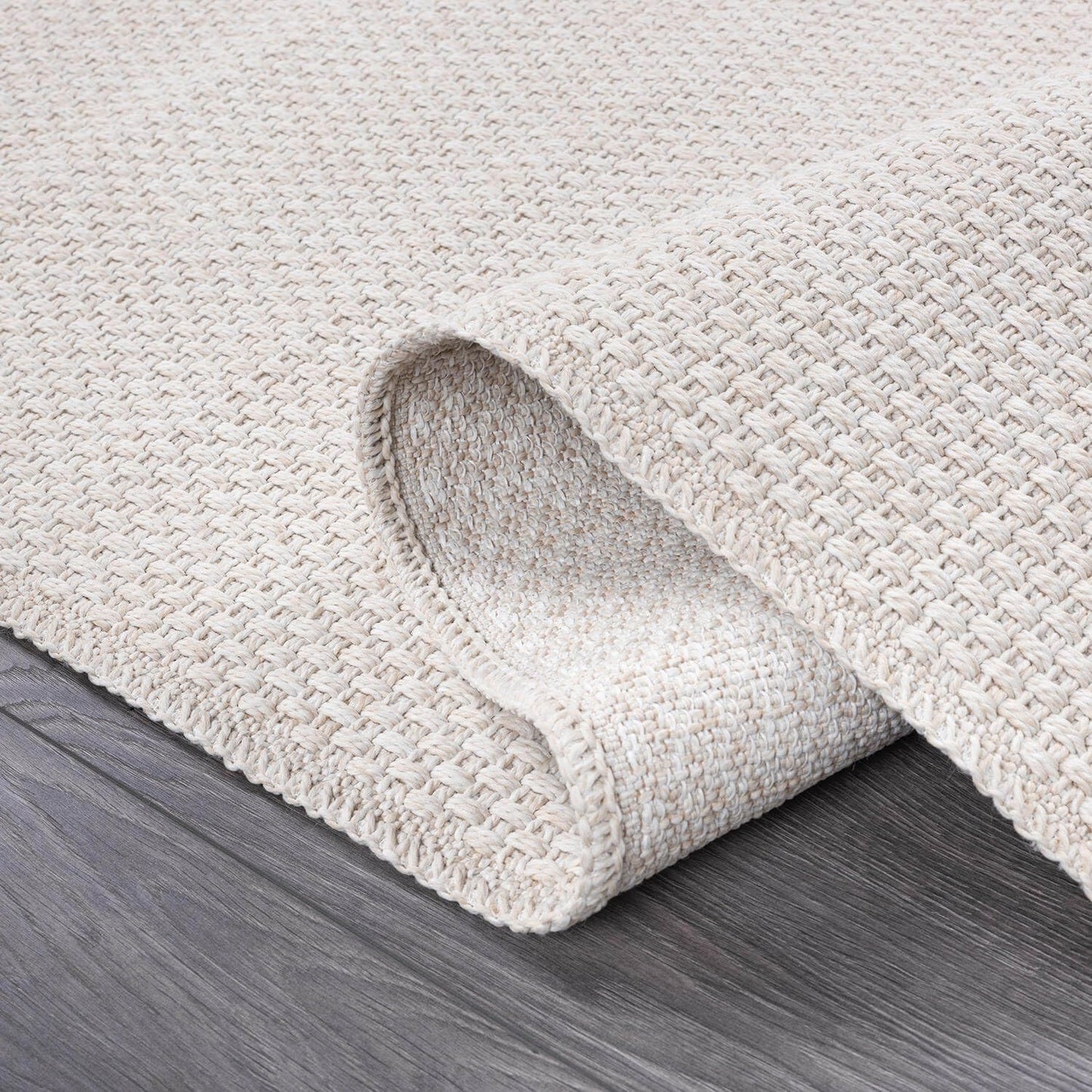 CAMILSON Easy Jute Rug 8x10, Indoor Outdoor Off-White Farmhouse Area Rugs for Living Room Patio and Kitchen Rug, Solid Woven Design, Easy-Cleaning, Non Slip Washable Outside Carpet Alfombras (8 x 10)