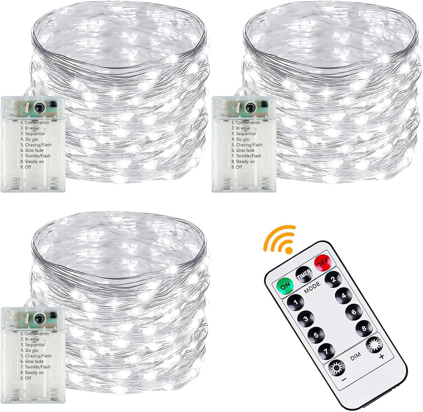 3 Pack Fairy Lights Battery Operated with Remote Control Timer, 26 FT 80 LED String Lights Outdoor Indoor, 8 Mode Twinkle Lights for Christmas Party Wedding Birthday Bedroom Décor (Cool White)