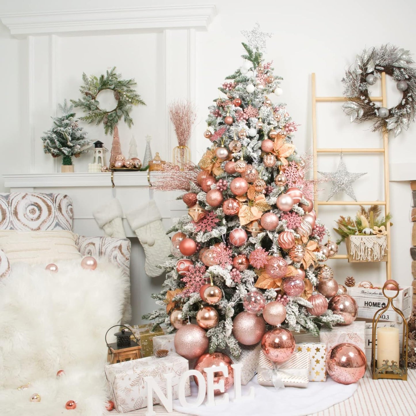 XmasExp 24ct Christmas Ball Ornaments Shatterproof Xmas Tree Hanging Balls Decorations Perfect for Holiday Wedding Christmas Decor (Rose Gold, 1.57")