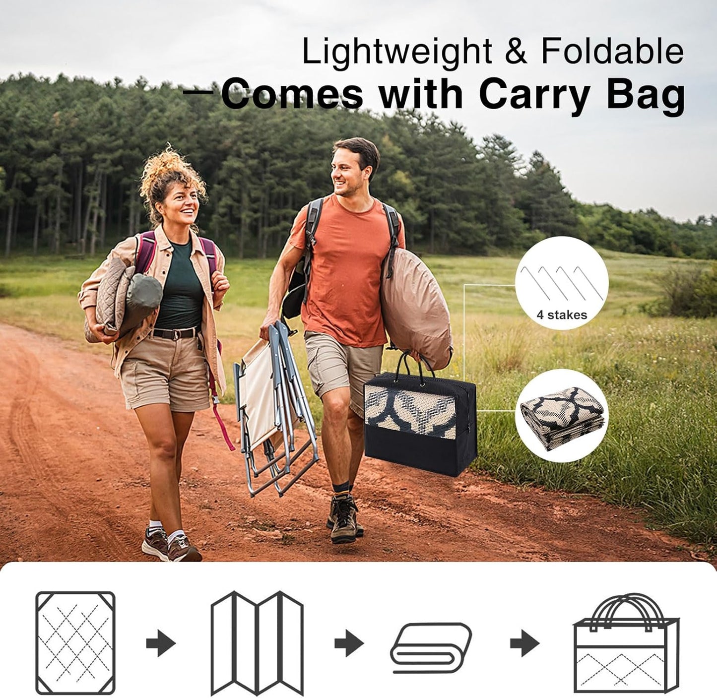 OLANLY Reversible Outdoor Rug 9x12 ft Clearance, Waterproof Outdoor Plastic Straw Rug with Interlacing Pattern, RV Mat for Patio, Camping, Balcony, Deck, Backyard, Black & Beige