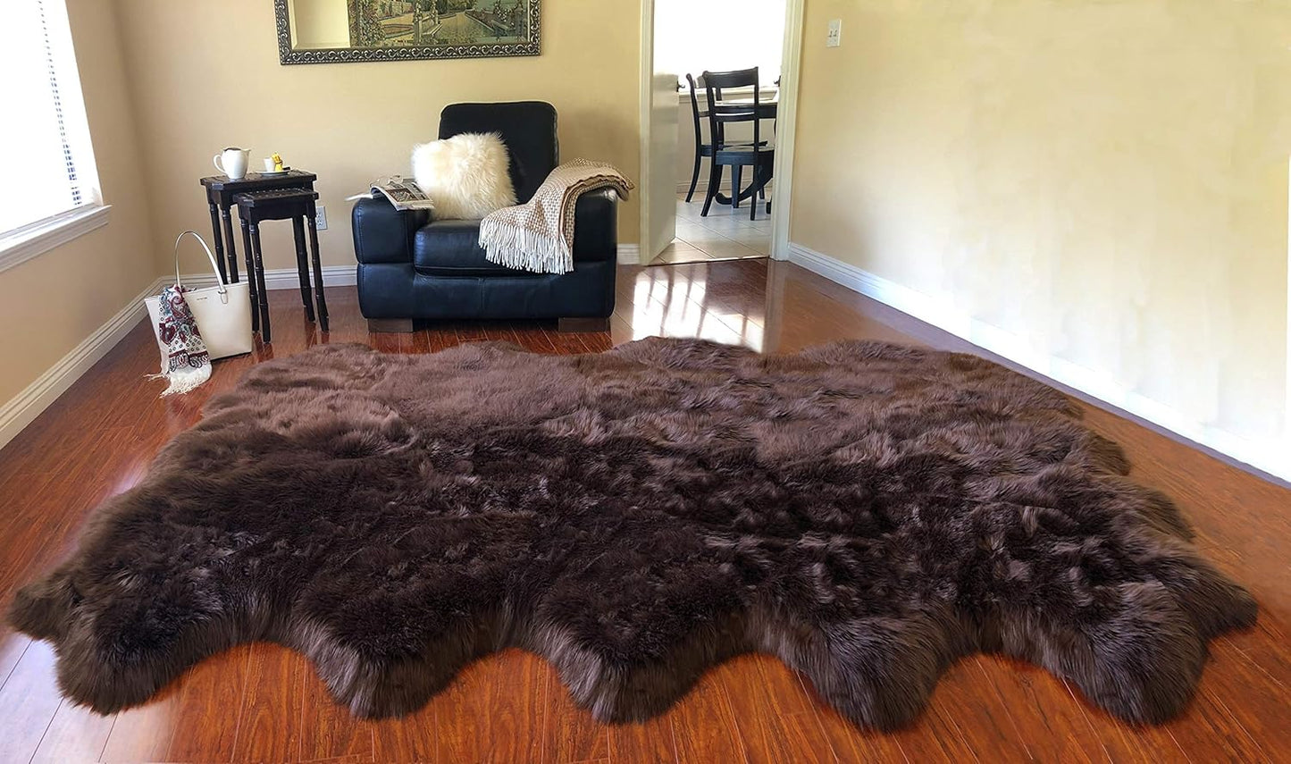 LAMBZY Faux Sheepskin Hypoallergenic Free Shape Silky Shag Rug, Luxury Shaggy Plush Carpet for Bedrooms Living Room Kids Rooms Sofa Floor Rugs (Decto 10 Pelts 6'x10', Brown)