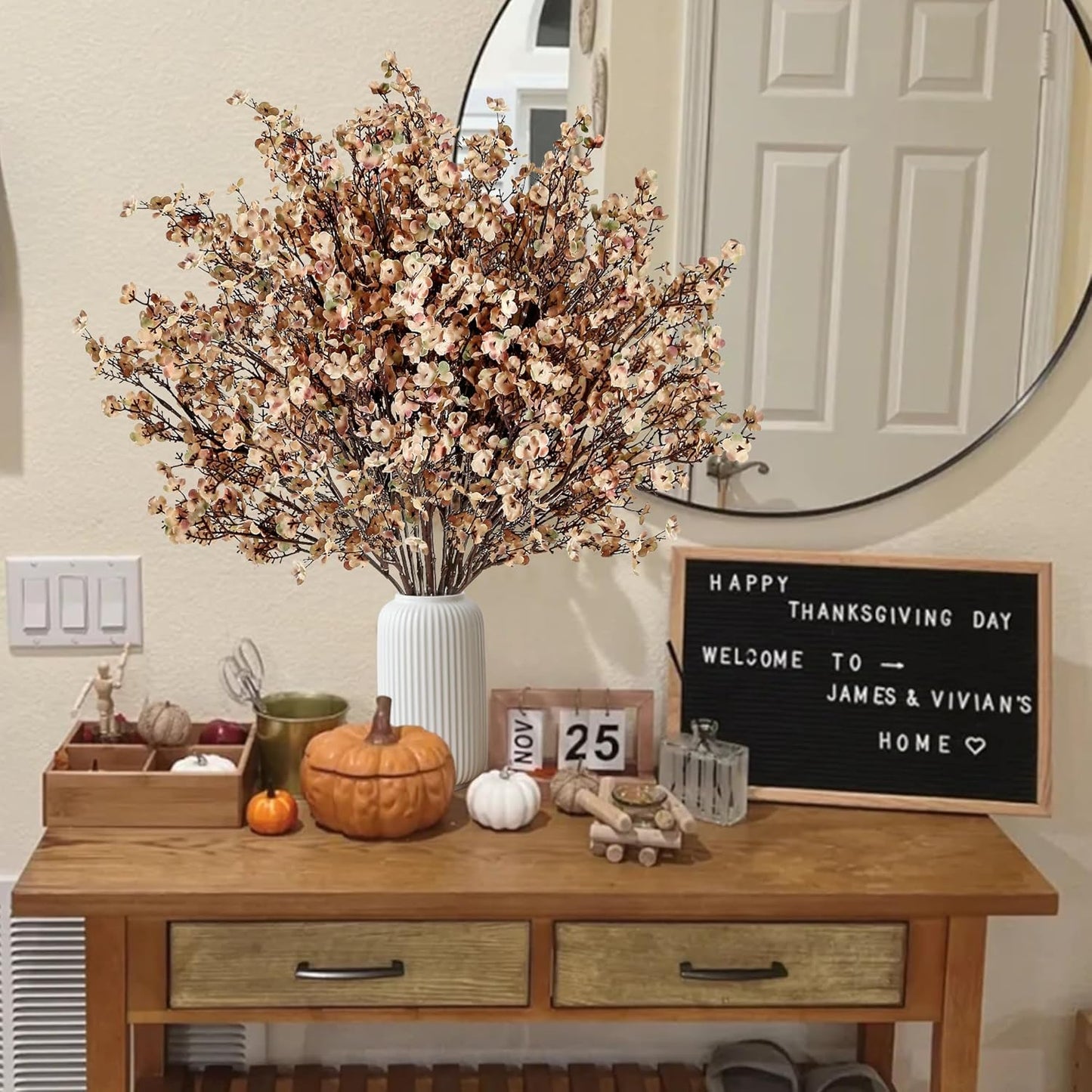 Sggvecsy 15 Pcs Babys Breath Artificial Flowers Gypsophila Bouquets Bulk Real Touch Fake Silk Flowers for Home DIY Floral Arrangement Table Centerpiece Fall Thanksgiving Autumn Decoration (Skin Brown)