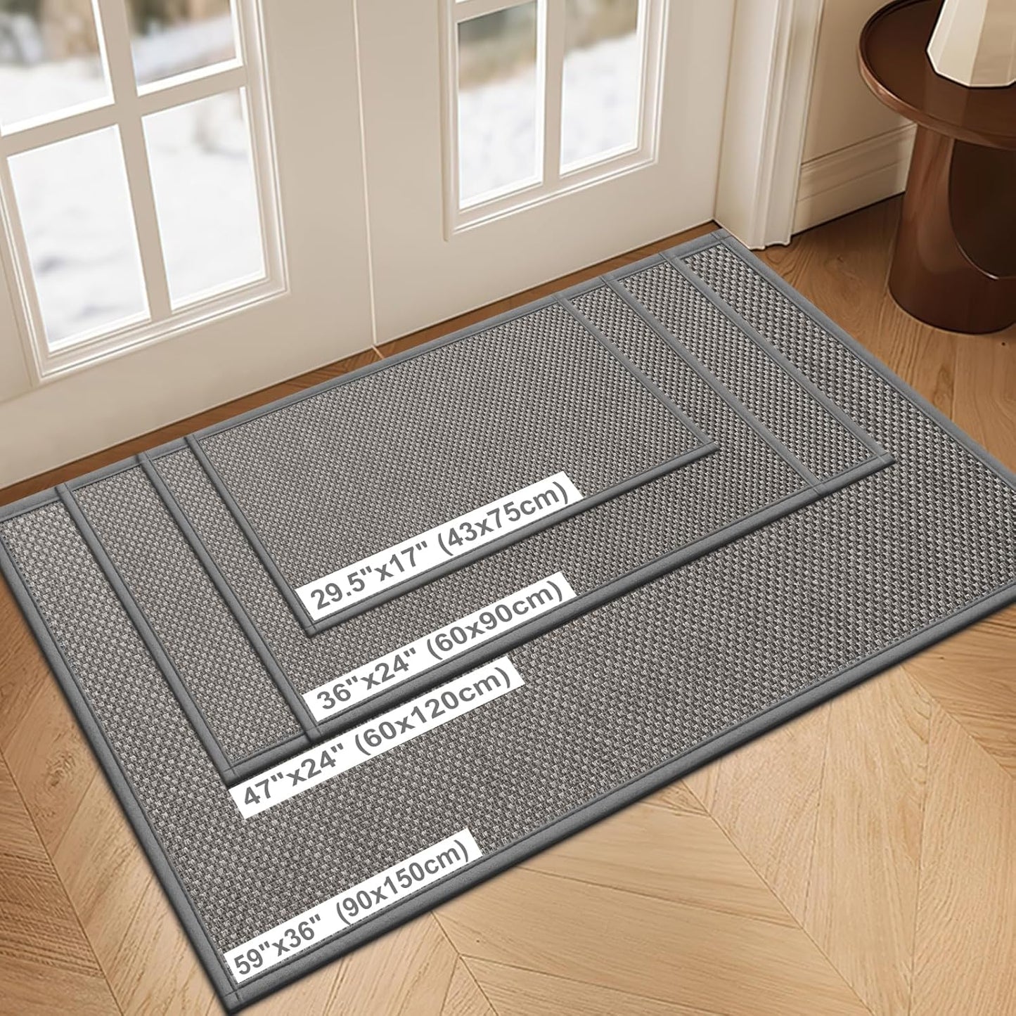 LEKEEPGO Door Mat 36"x59", Non Slip Door Mat Indoor Entrance, Rubber Backing Front Indoor Door mat Washable Absorbent Low-Profile Entryway Entry Resist Dirt Inside Door Mats, Light Grey