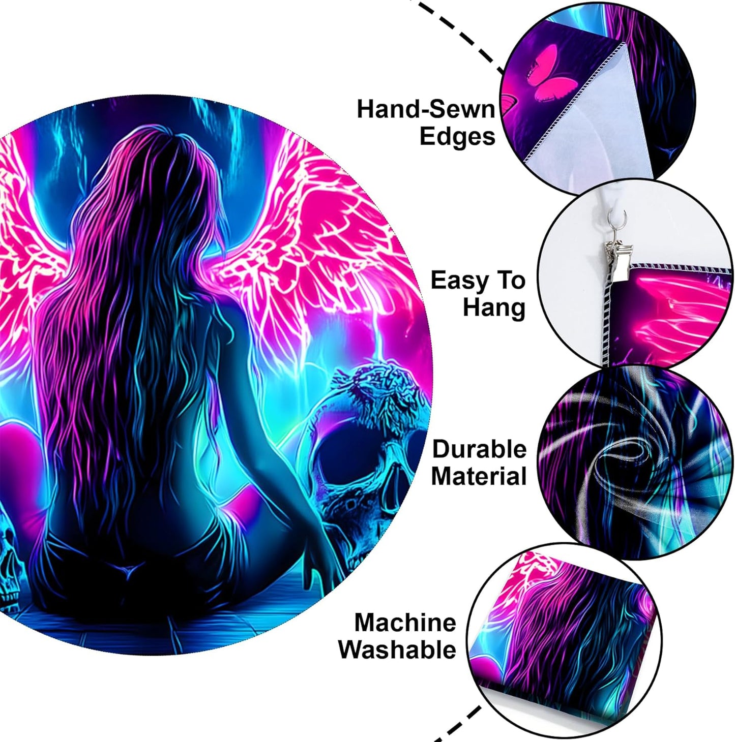 Blacklight Tapestry,WingTapestry Glow In The Dark,UV Reactive Black Light Upright Posters Wall Hanging for Bedroom Dorm Living Room Backdrop Decor (wing12, 90L" x 70W")