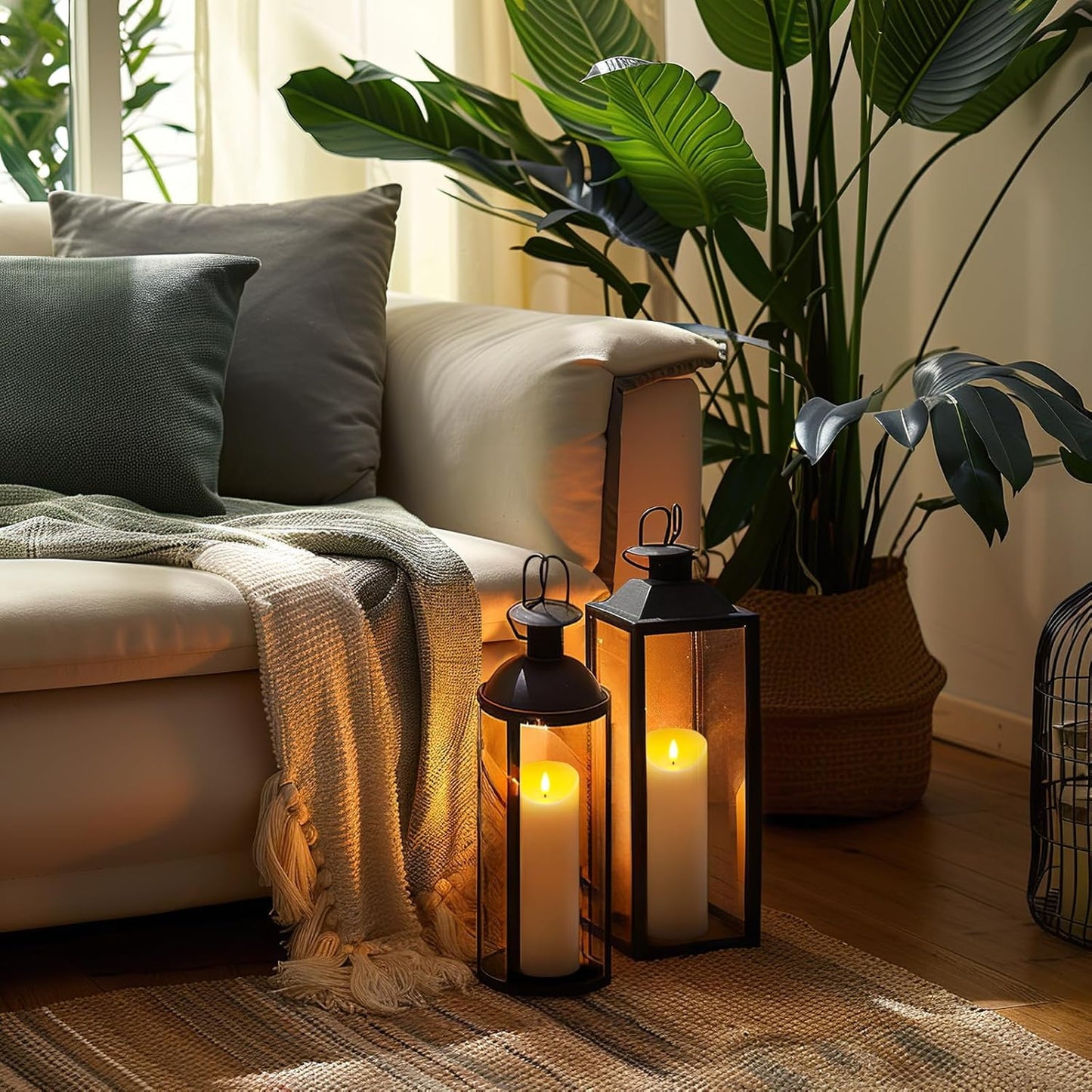 5plots 9" x 3" Flickering Flameless Candles - Battery Operated Wax LED Candles - Amber Yellow Light with Remote and Timers Set of 2, Ivory, for Home Decor, Candle Sconces