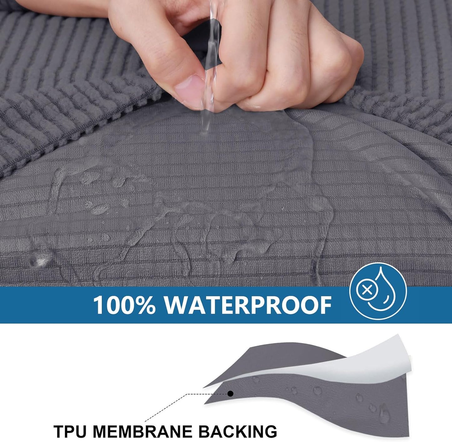 hyha Waterproof Couch Cushion Covers for Pets, Non Slip Sofa Seat Cover for Dogs Washable, Soft Thick Stretch Jacquard Fabric, Sofa Slipcovers with Elastic Bottom (2 Pieces, Middle Grey)