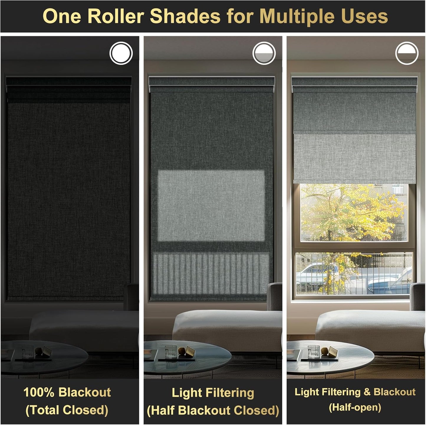 BERISSA Cordless Dual Roller Shades With Cassette Valance, Blackout and Light Filtering, Day and Night for Home Office Door - Linen Grey, 52 W x 72" H