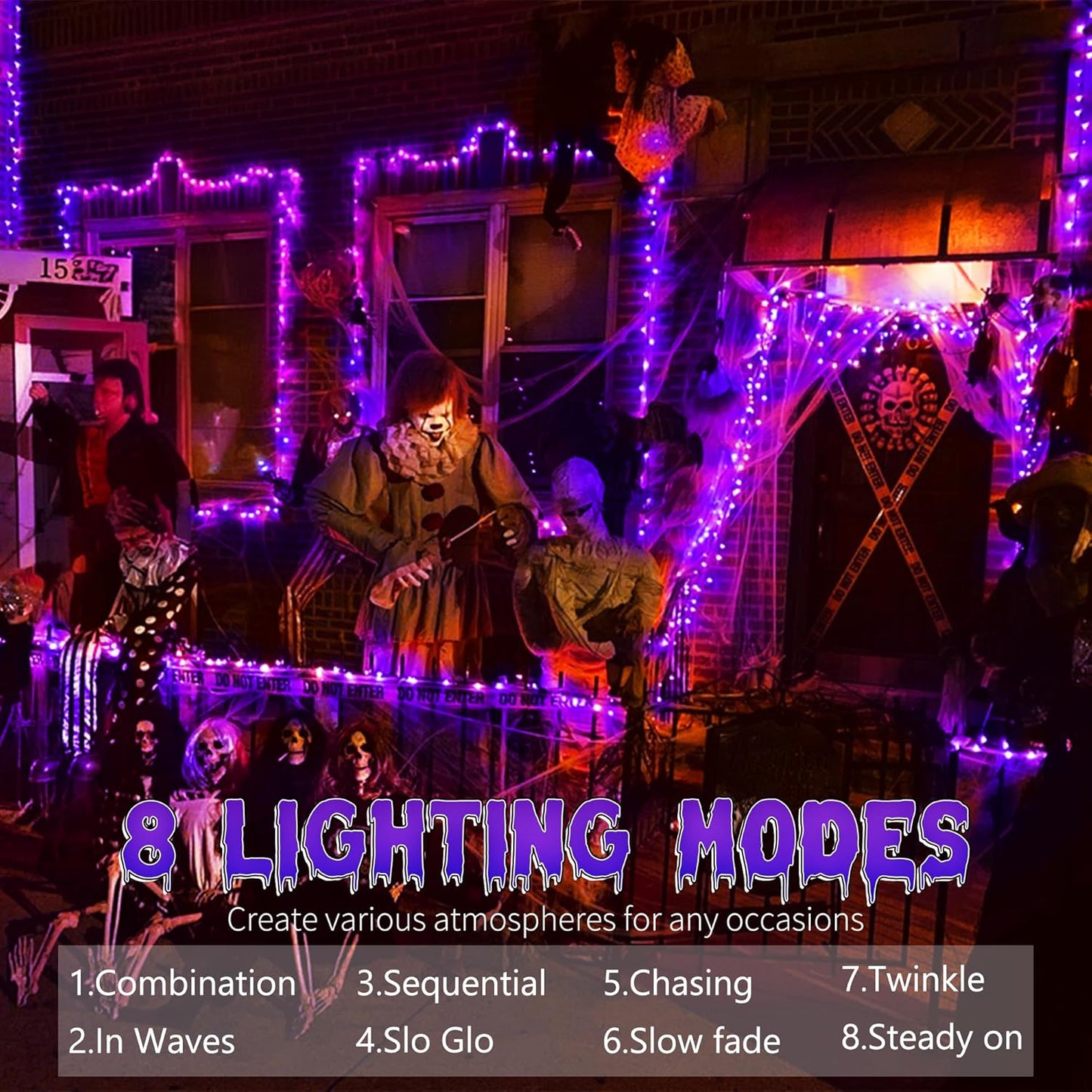 Brizled Purple Halloween Lights, 66ft 200 LED String Connectable, 8 Modes Berry Lights With Timer, Outdoor Plugin for Garden Tree Indoor Party