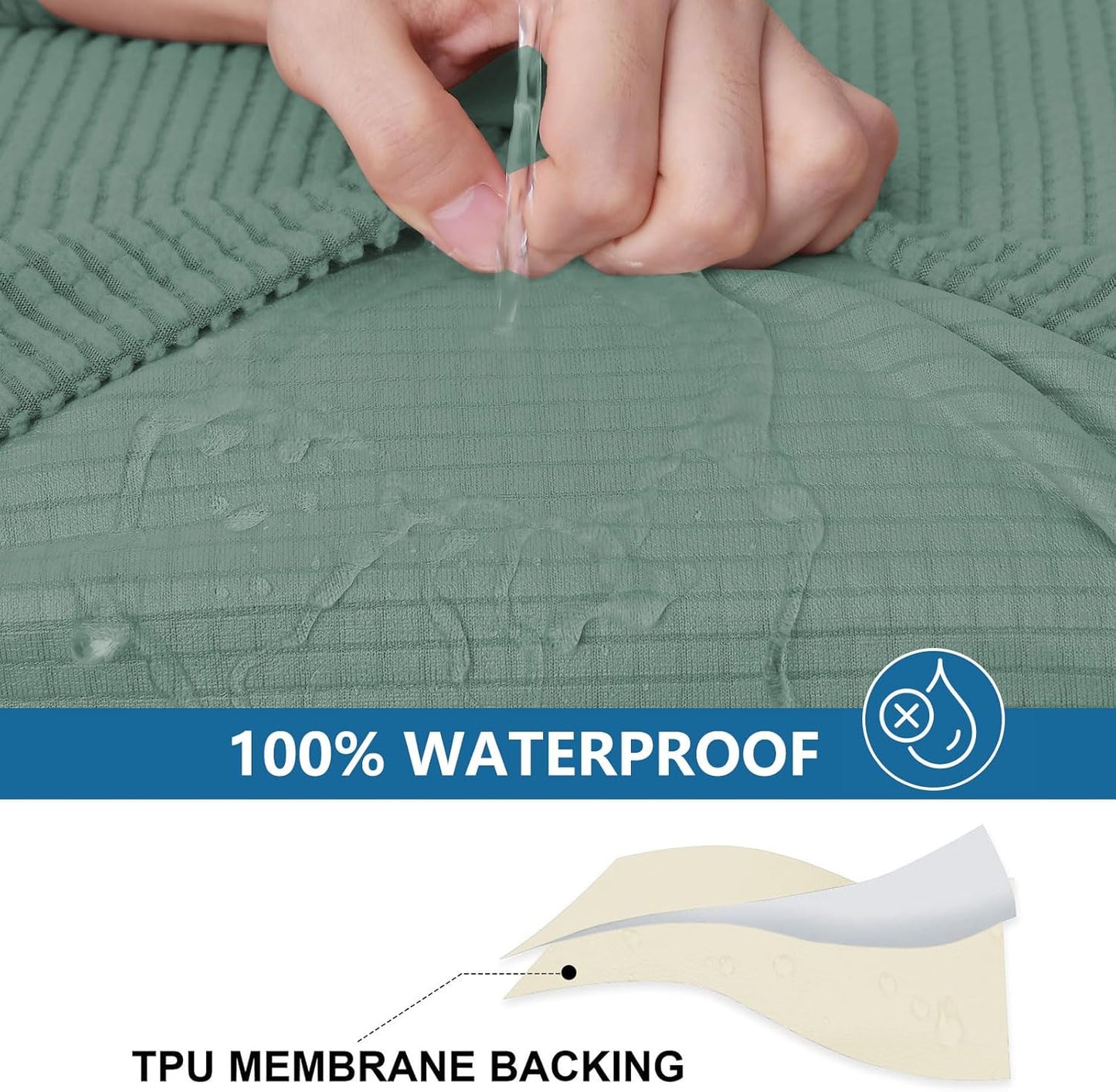 hyha Waterproof Sectional Couch Covers, Non Slip Sofa Couch Cushion Covers L Shape, Thick Stretch Jacquard Fabric, Washable Sofa Slipcovers with Elastic Bottom (1 Piece for Chaise XL, Green)