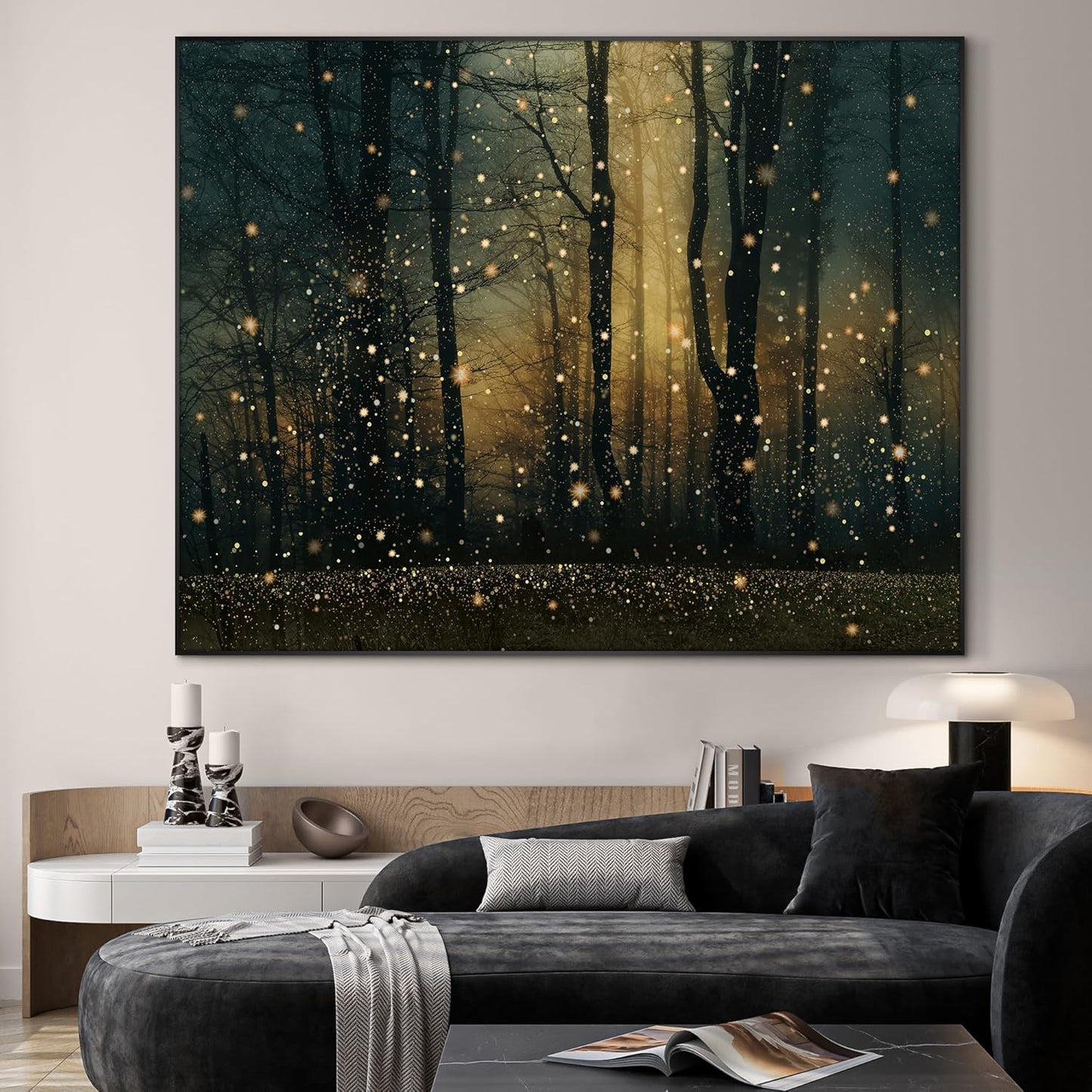 SIGNWIN 46"x60" Extra Large Framed Wall Art Magical Firefly Forest at Twilight, Enchanted Nature Scene for Home Living Room Bedroom Decor (Frame Assembly Required)