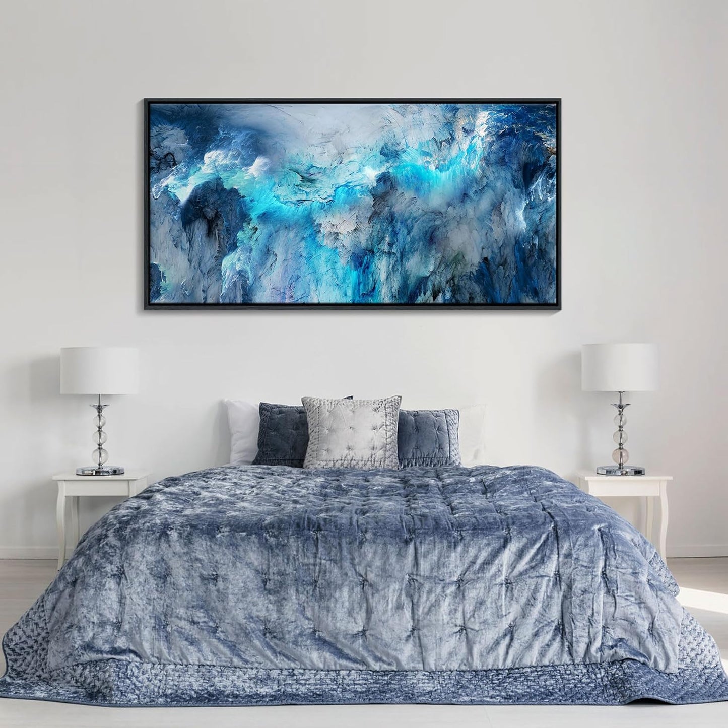 Mofutinpo Large Abstract Canvas Art | Framed Modern Contemporary Wall Decor for Living Room, Bedroom, and Office | Blue Abstract Wall Pictures| Home Decorations Artwork for Walls 24 ×48in