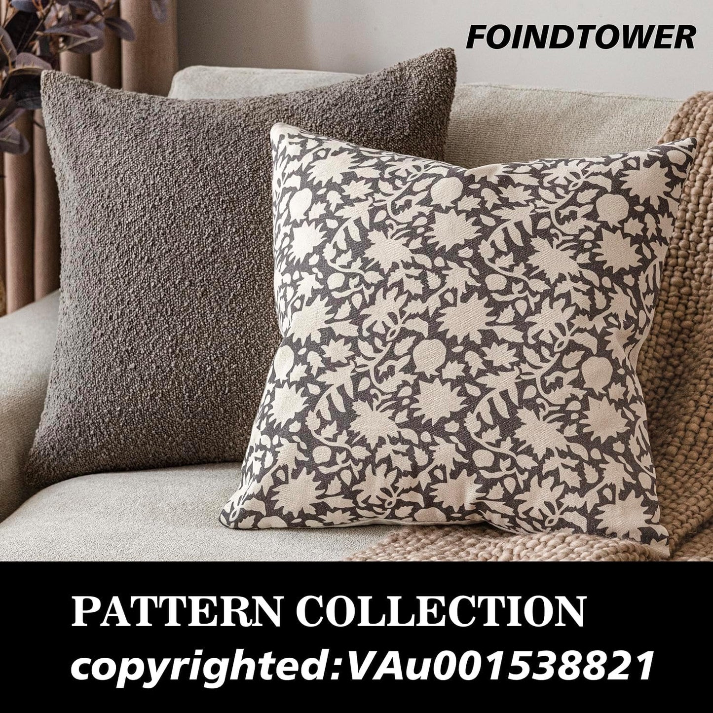 Foindtower Set of 2 Decorative Neutral Floral Throw Pillow Covers Accent Farmhouse Cushion Covers Boho Vintage Pillowcase for Couch Sofa Bedroom Living Room Home Decor Outdoor,20×20 Inch,Rustic Gray