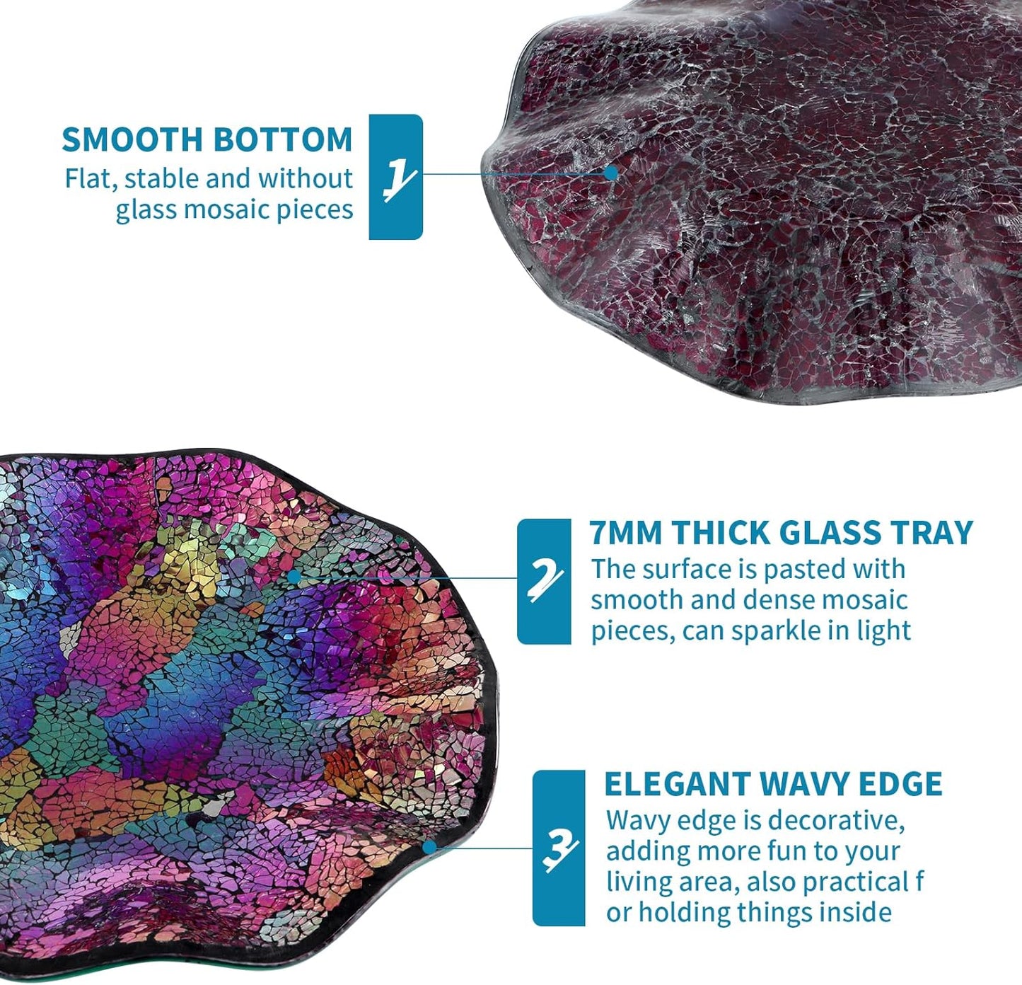 MDLUU Mosaic Centerpiece Tray, 11.6" Decorative Glass Plate, Home Decor Glass Bowl for Dining Room Table, Coffee Table, Gift (Multicolored Purple)