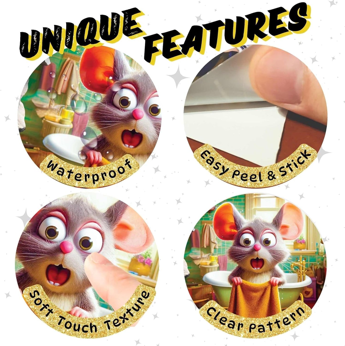 3D Mouse Sticker - Shower - Mousehole Wall Sticker Decal - Removable Bathroom Decor - Kids Room - Peel & Stick - Whimsical Home Decor - MICESTERPIECE