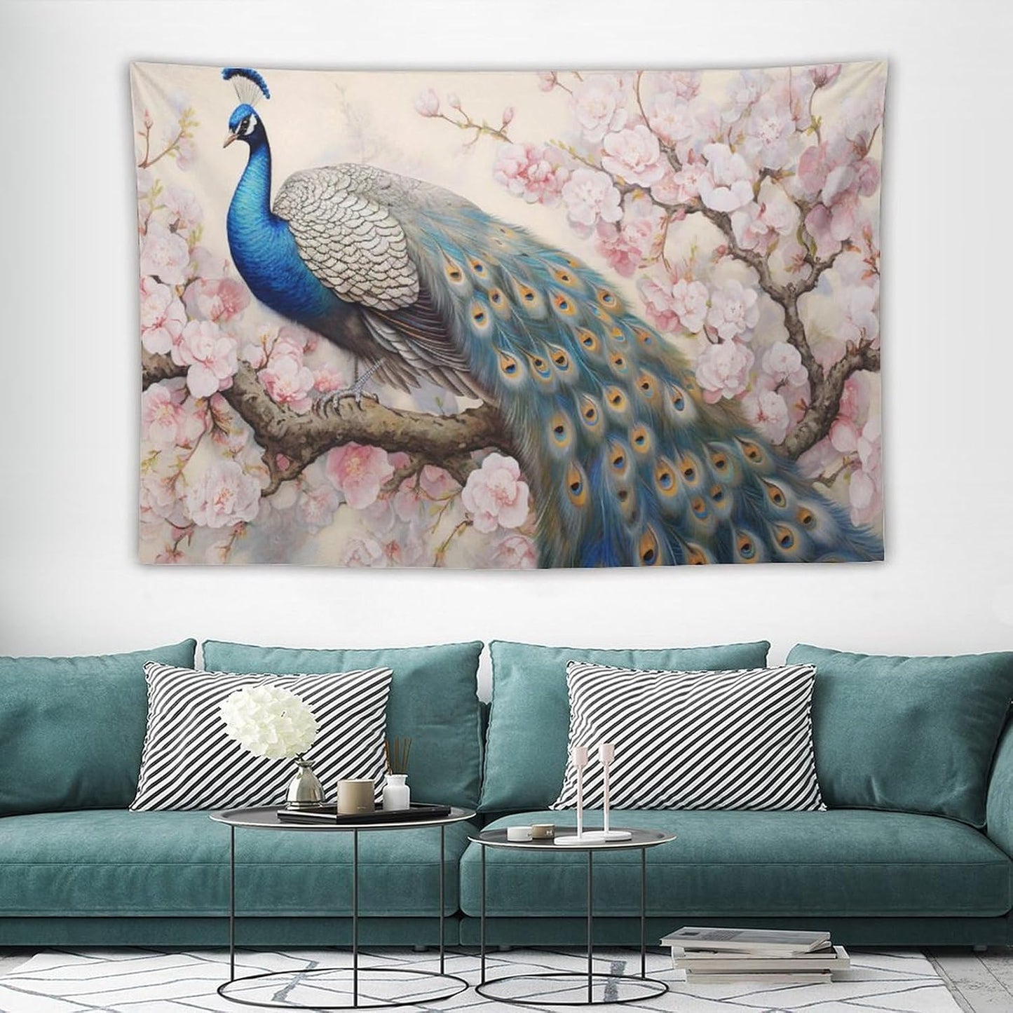 Peacock Tapestry Peacock Tapestries Fabric Wall Hanging Aesthetic Space Garden Indoor Outdoor Wall Art Tablecloth Bedspread Decoration for Bedroom Dormitory Living Room Home Decor 60"x90"