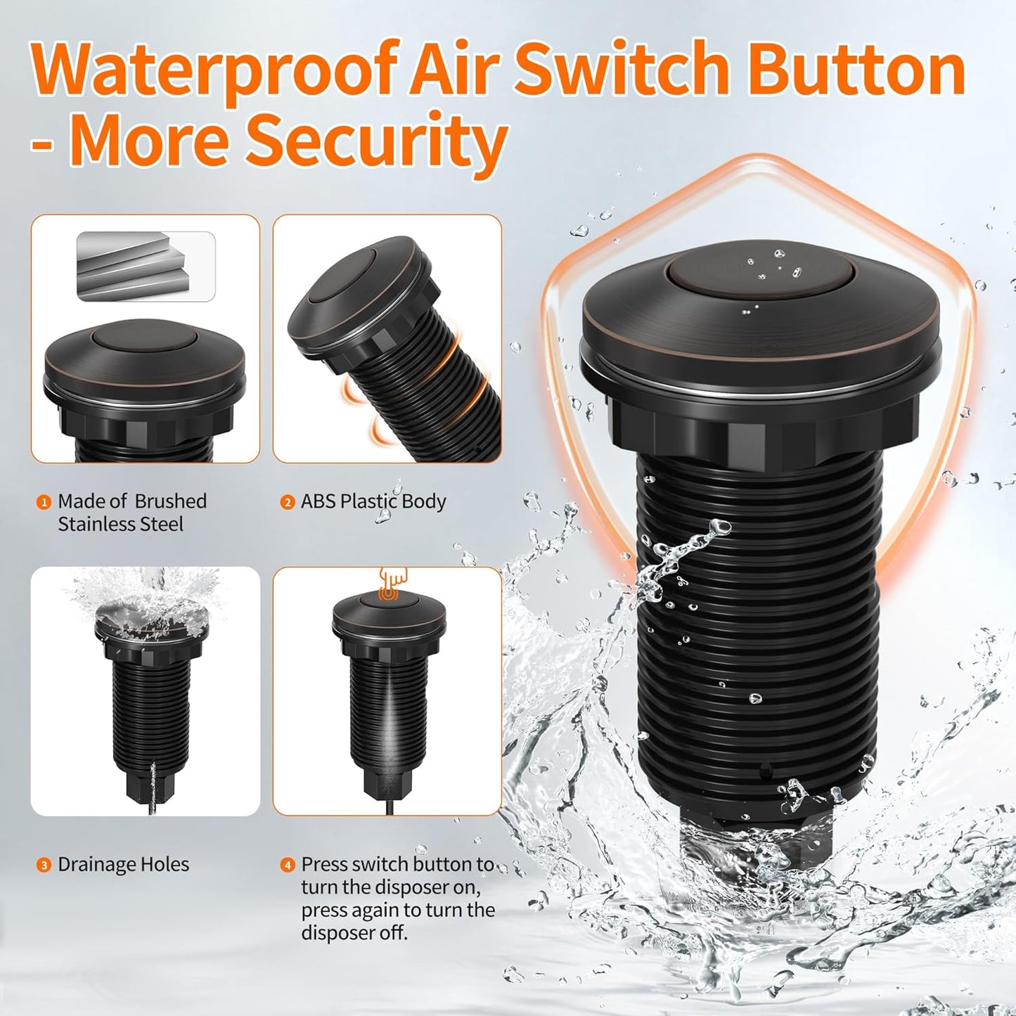 Joinfworld Garbage Disposal Air Switch Kit Waterproof Garbage Disposal Button Kit with Long Garbage Disposal Switch Oil Rubbed Bronze - UL Listed