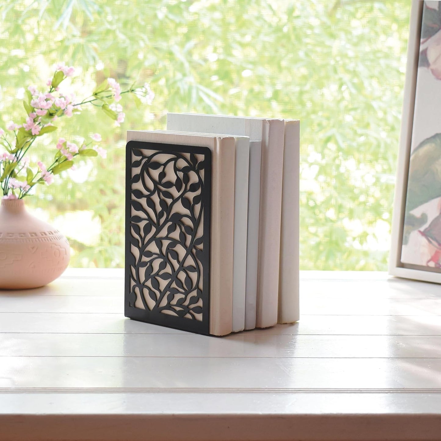 CNK Book Ends Bookends for Decorative Books Holder Bookend Shelves End Hold Heavy Duty Holders Stoppers Metal Stopper Cute Boho Bookshelf Holds Cookbook Office Home Set of 6 Bookends Pair Black