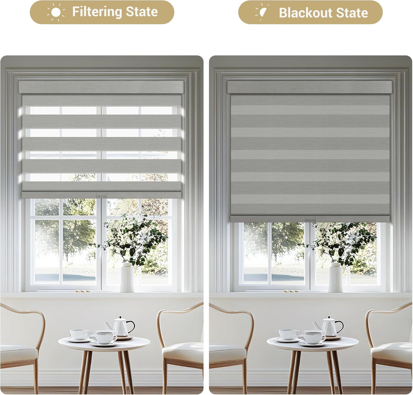Cordless Zebra Blinds for Windows, Blackout Interior Blinds,Easy to Install,UV Protection,for Offices and Home,Custom Roller Shades, Mousse Light Grey,85" W x 80" H