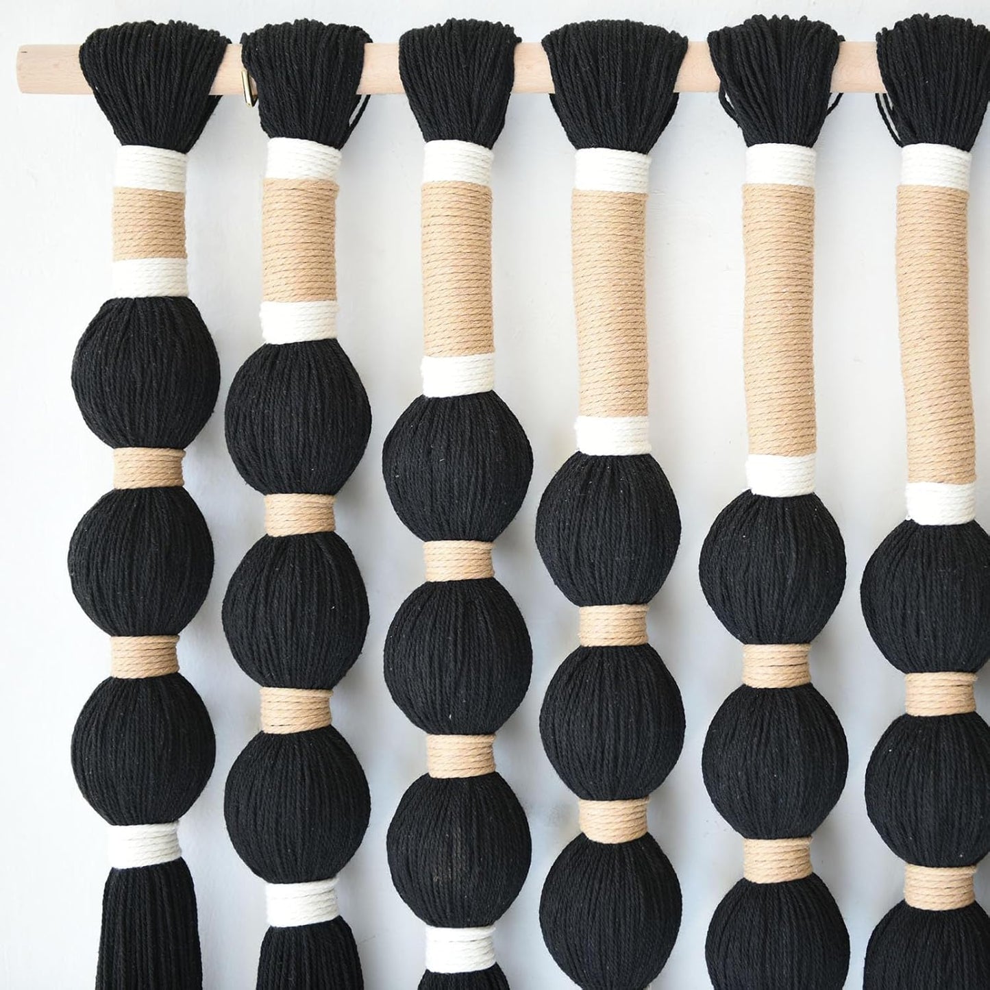 Macrame Wall Hanging Boho Wall Decor Black Fiber Yarn Wall Art Handmade Cotton Spherical Knot for Living Room Bedroom Nursery Office Home Decor27" W x 33" L