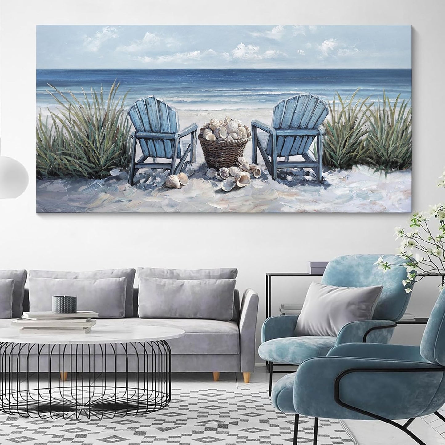 HGUAOA Coastal Wall Art - Large Landscape Wall Pictures for Living Room, Bedroom Pictures, Ocean Beach Artwork, Blue Wall Art, Above Bed Decor, Coastal Landscape Wall Decor, Beach Pinting