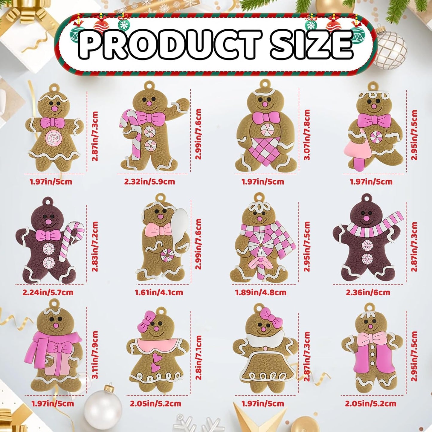 Gingerbread Man Ornaments Christmas Tree Decorations - 12pcs Pink Gingerbread Man Christmas Decorations Hanging Ornaments for Holiday Xmas Tree Home Decor