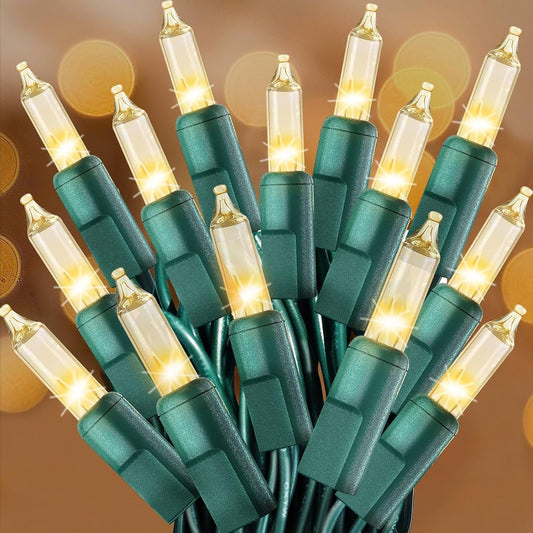 Clear Christmas Lights 50FT 200 Incandescent Bulbs Warm White Mini Lights with Green Wire for Christmas Tree, Garland, Thanksgiving, Wedding, Party, Home, Indoor & Outdoor Festival Decoration