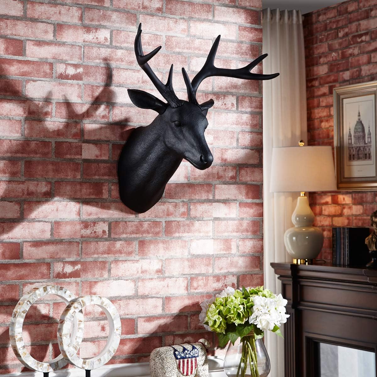 Notakia 20 Inch Large Wall Charmers Faux Deer Head Taxidermy - Handmade Farmhouse Rustic Wall Decor With Antlers (Black)