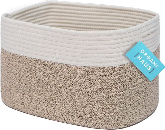 OrganiHaus Woven Storage Baskets for Organizing, Cotton Rope Organizer Bins for Shelves, Closet & Nursery, Dog Toy Basket, Decorative Bins for Toys, Towels & Books - 15x10x9, Brown