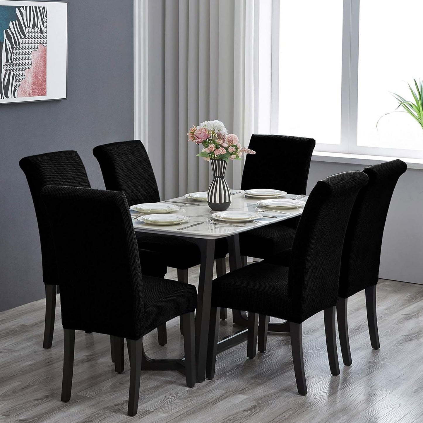 Howhic Stretch Chair Covers for Dining Room Set of 4, Removable Washable Dining Room Chair Covers, Dining Chair Slipcovers Seat Protector, Great for Home Upholstery and Banquet (Black, 4 Pack)