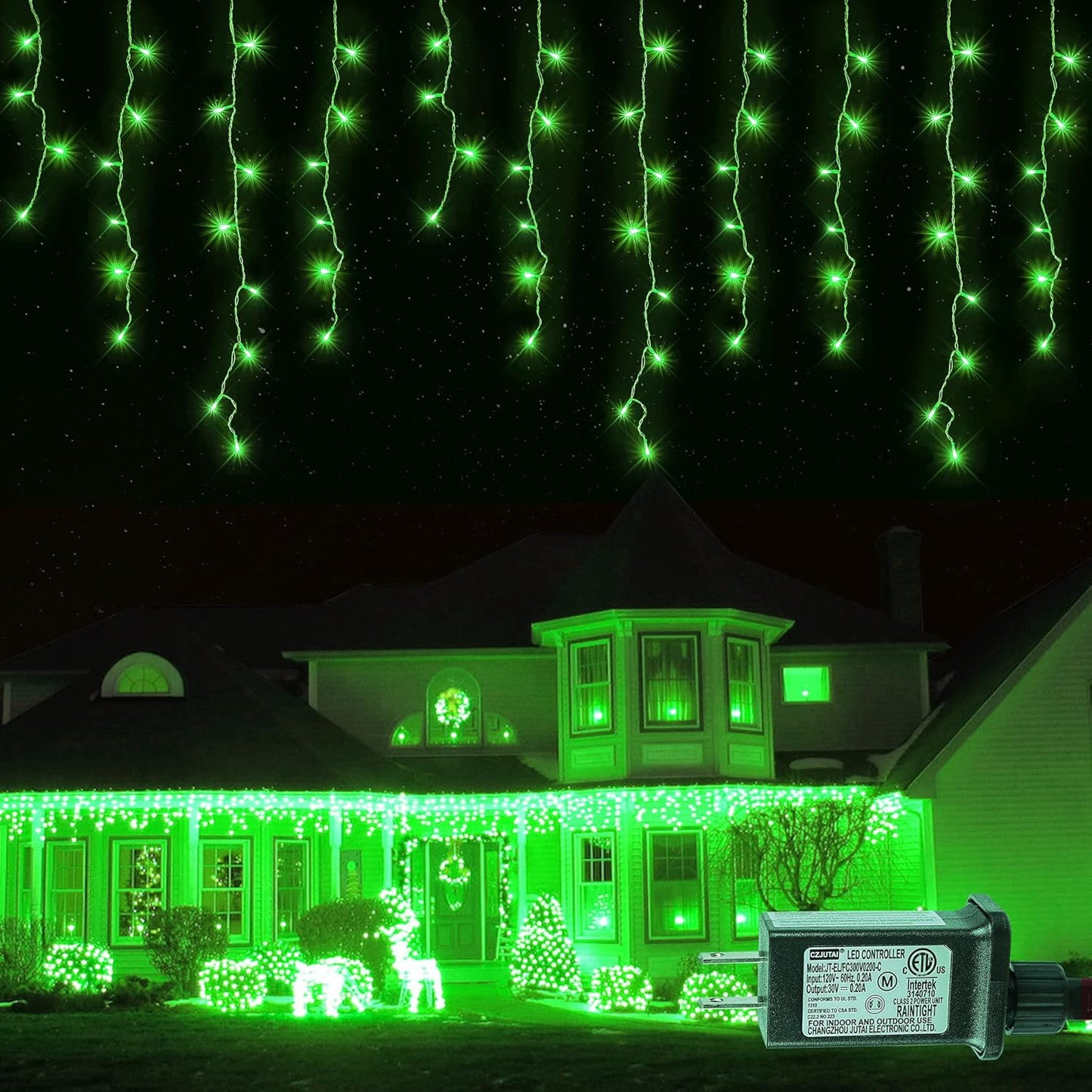 Hopolon 33FT 360L LED Christmas Icicle Lights Outdoor Waterproof,8 Modes Plug in Curtain String Lights with 60 Drops,Christmas Lights for Wedding,Party,Bedroom,Home,Garden,Wall Decorations(Green)