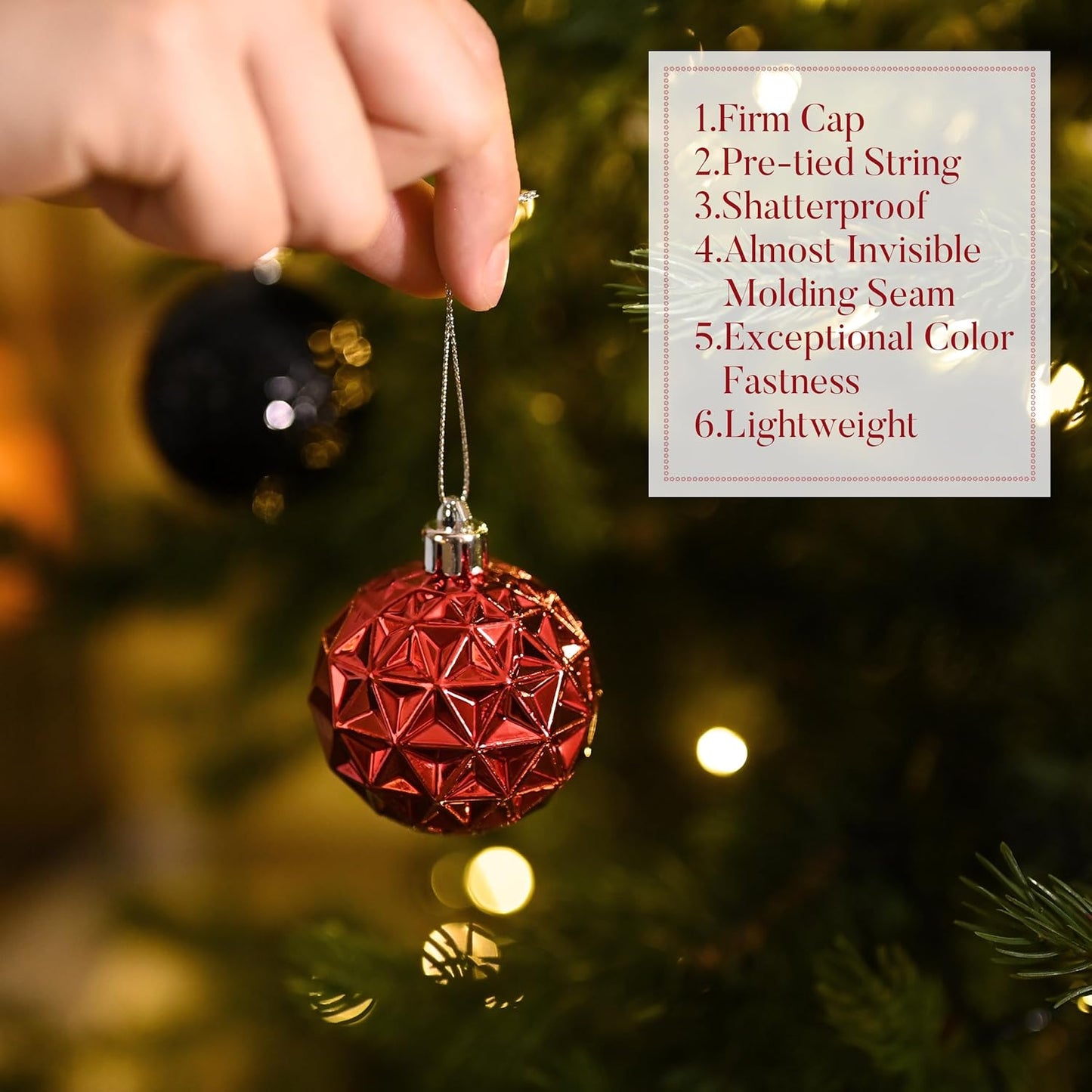 Valery Madelyn Christmas Tree Decorations Ornament Set for Fall Halloween, 50ct 2 Inches Red and Black Shatterproof Christmas Ball Ornaments Hanging Xmas Holiday Party Decor