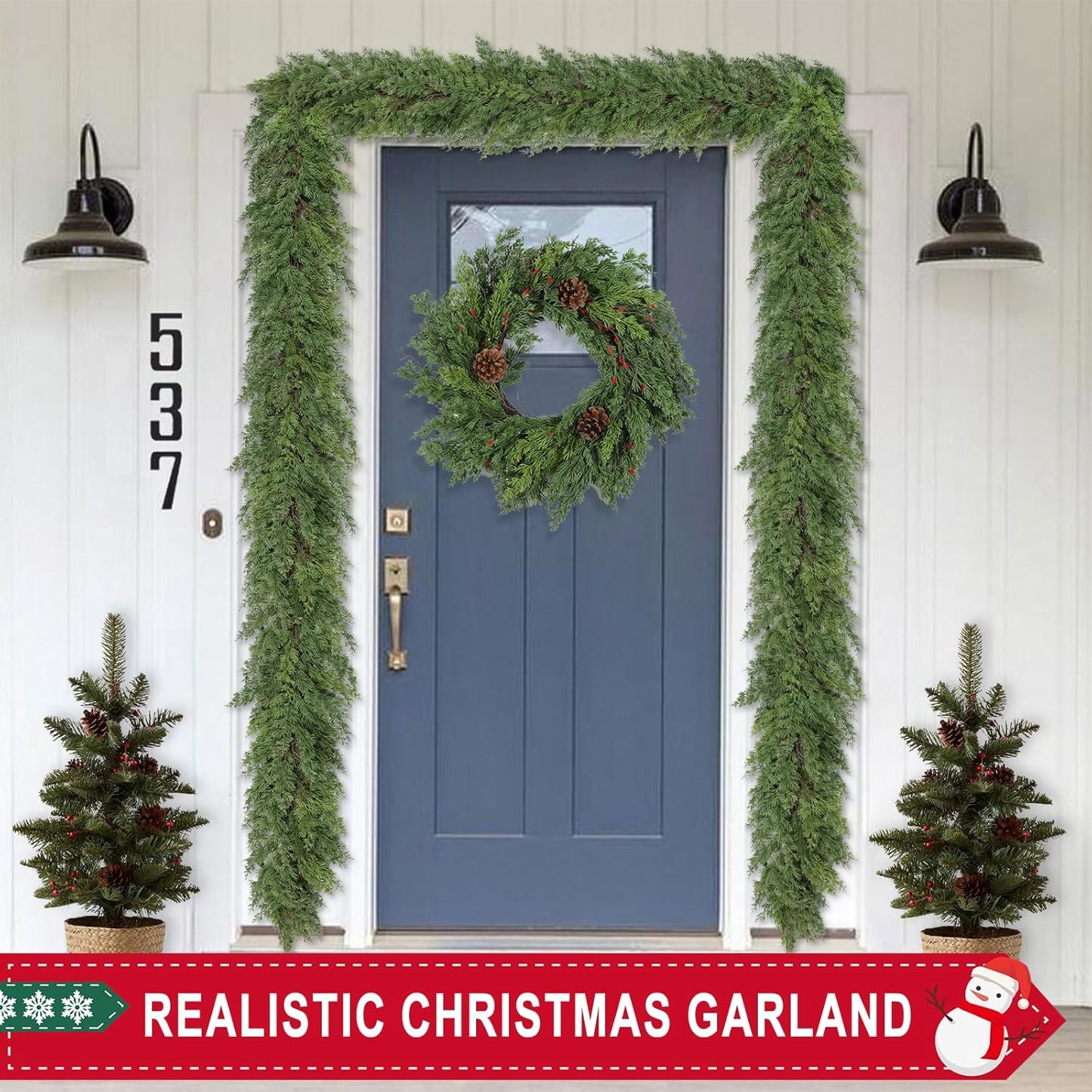 6 Ft Real Touch Christmas Garland,Thick and Lush，Soft Bendable, Lifelike Cedar Garland Realistic, Garlands for Decoration Christmas，Christmas Garland for Mantle,Outdoor Indoor Christmas Decorations
