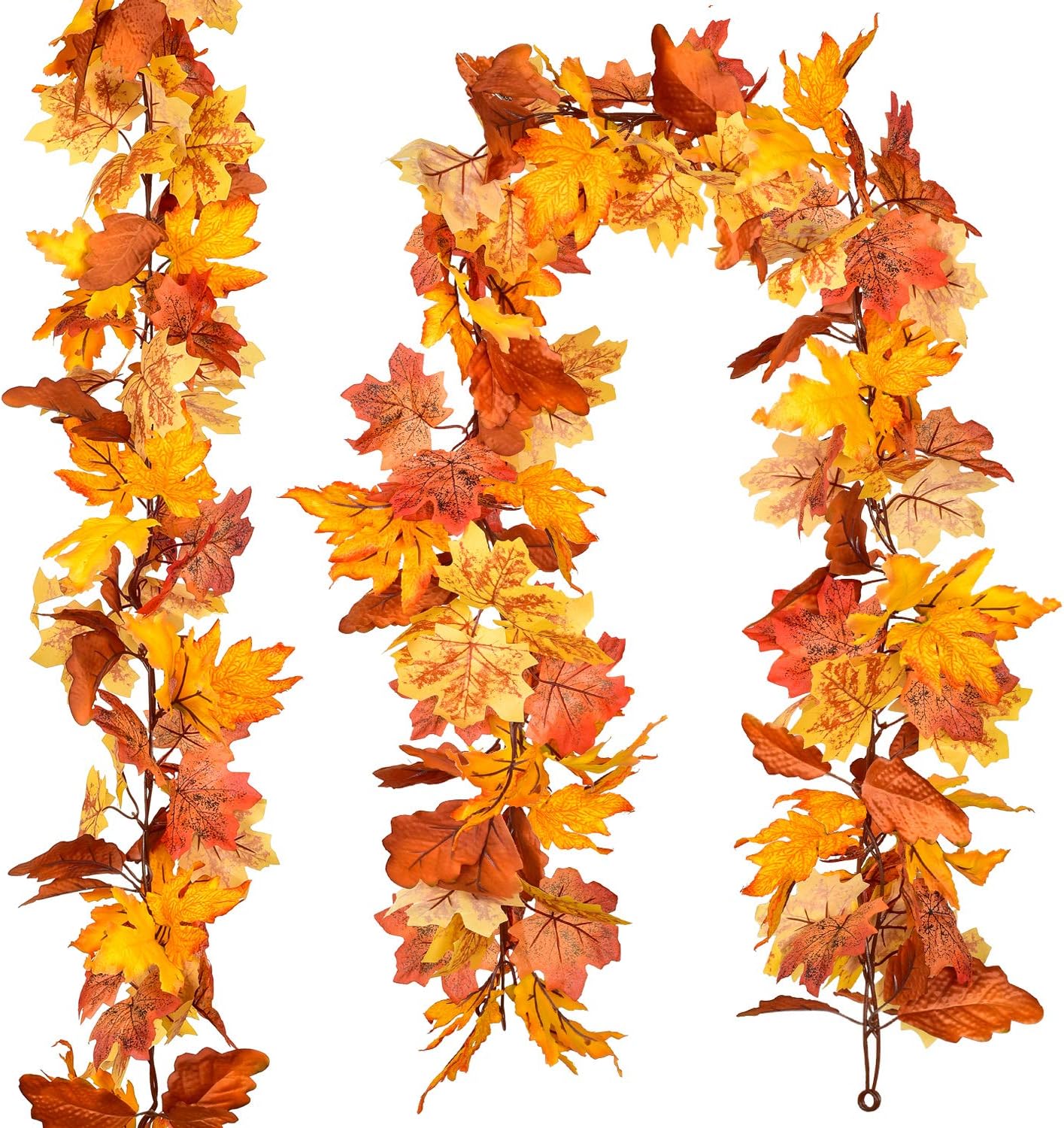 DearHouse 2 Pack Fall Garland Maple Leaf, 5.9Ft/Piece Hanging Vine Garland Artificial Autumn Foliage Garland Thanksgiving Decor for Home Wedding Fireplace Party Christmas (Yellow)