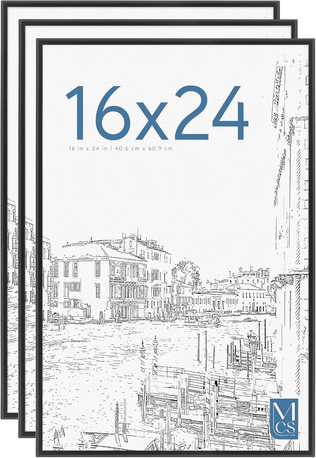 MCS Original Poster Frame 16x24 Black Lightweight Vertical & Horizontal Wall Hanging Large Picture Frame for Posters, Art Prints & Gallery Wall (3-Pack)