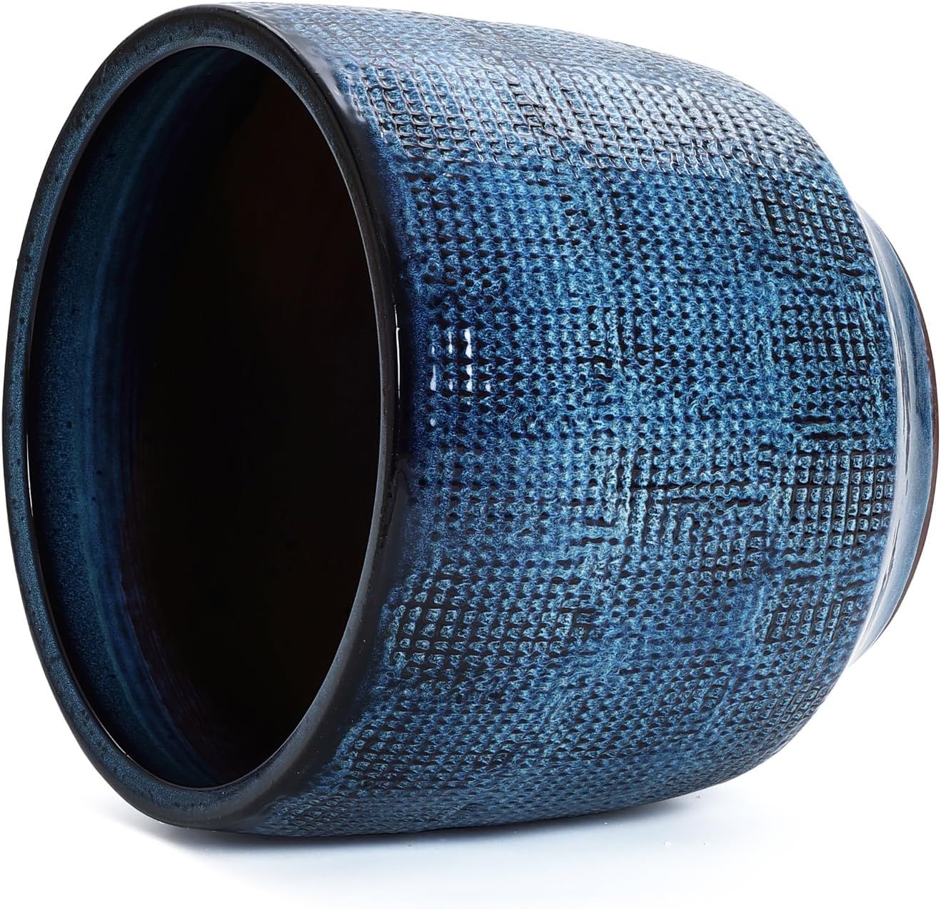 LuxenHome 15.5" Dia Large Ceramic Pots for Plants, Ocean Blue Glazed Planters for Outdoor Plants, Round Indoor Flower Pots with Drainage Hole and Rubber Plug for Home Garden Patio