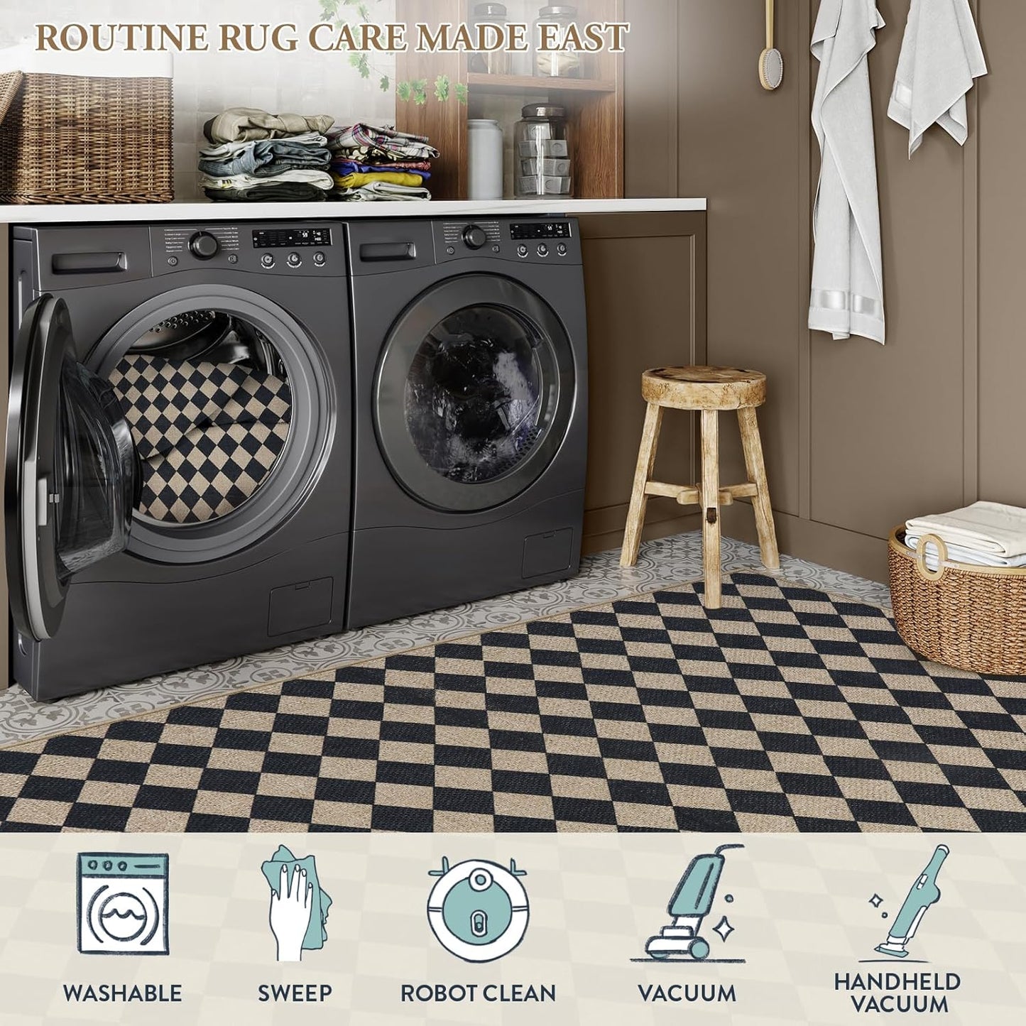 Lahome Checkered Outdoor Runner Rug, 2x8 Kitchen Runner Rugs for Non Skid Washable Entryway Carpet, Checkerboard Non Slip Non Shedding Carpet for Bedroom