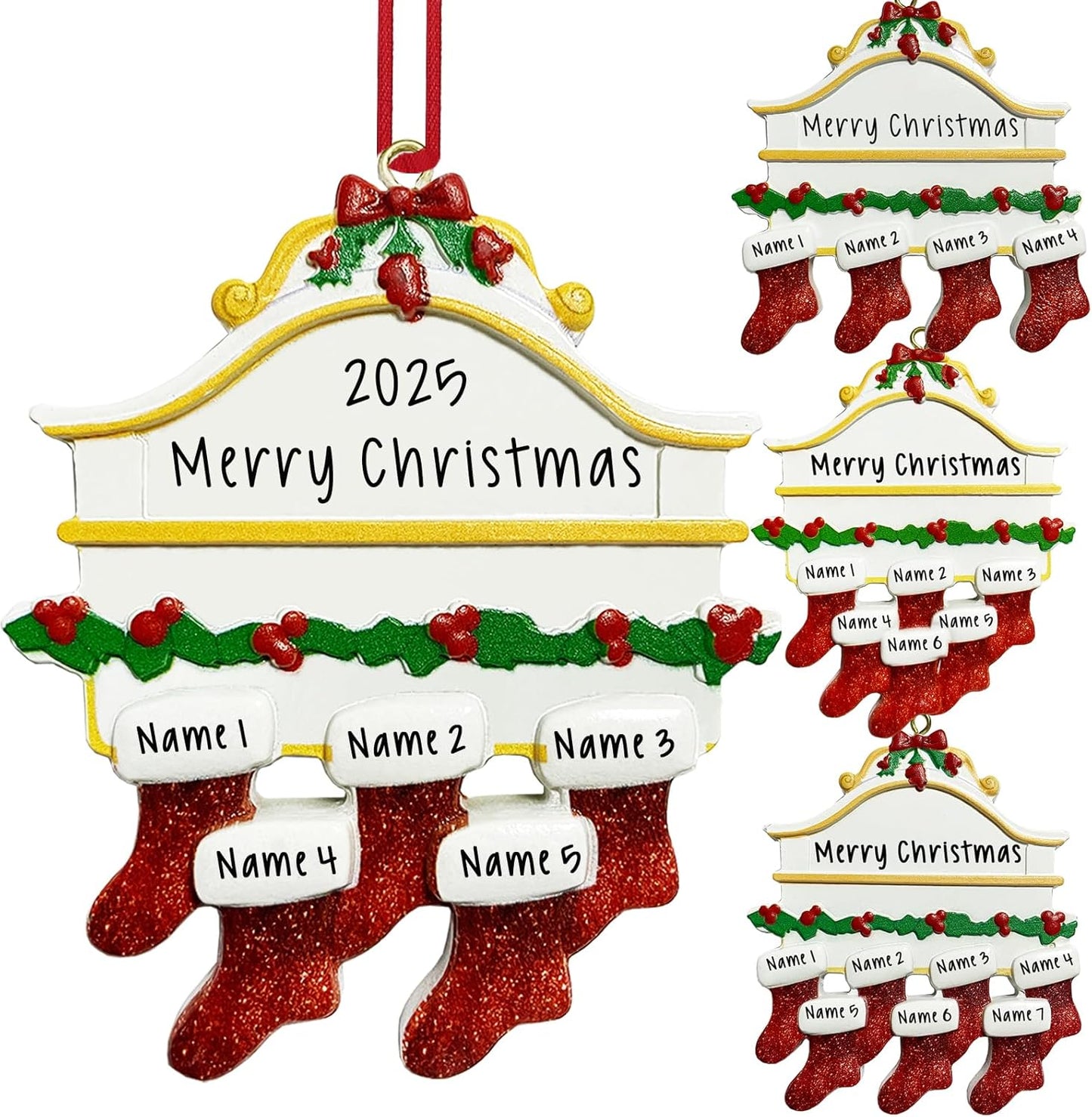 2025 Personalized Christmas Ornaments Family of 2/3/4/5/6/7/8,Custom Christmas Stoking Ornaments Deorations with Names,Customized Xmas Ornament Tree Deorations,Personalized Xmas Ornament Gifts