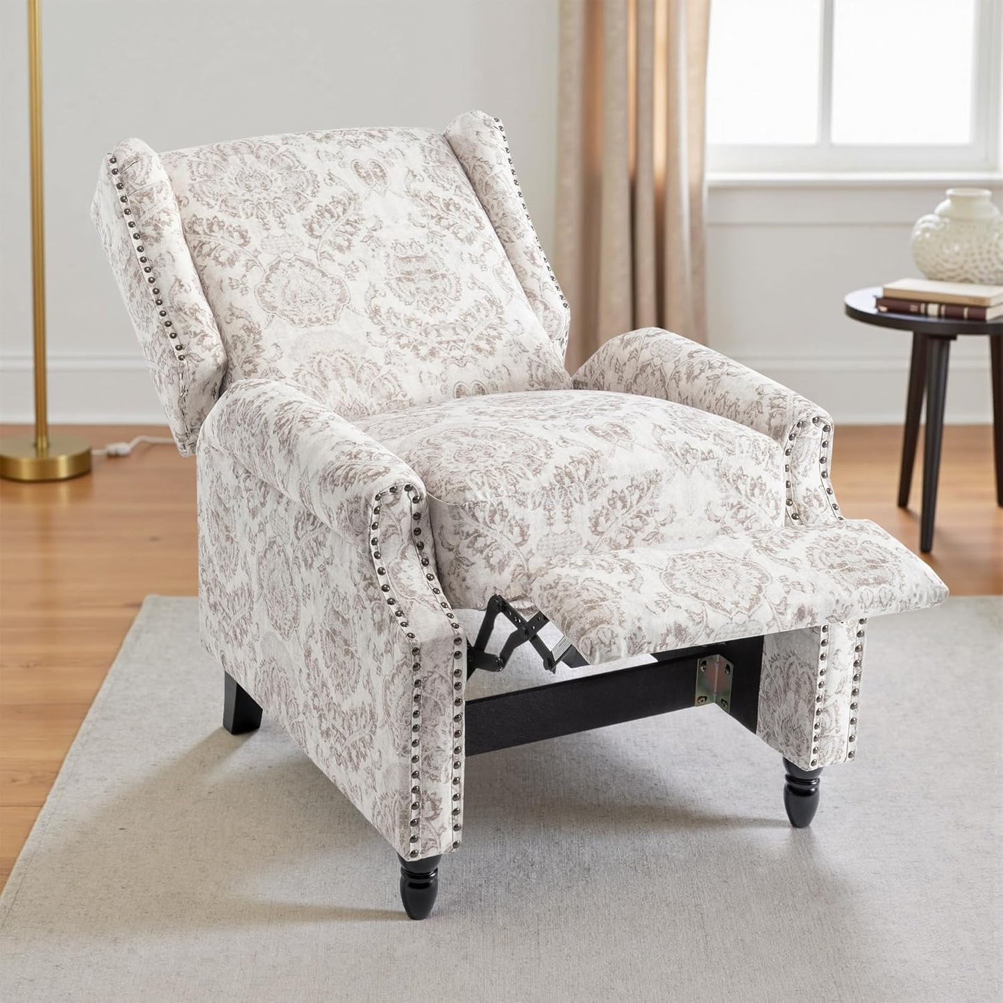 UIXE Recliner Chairs Set of 2, Fabric Upholstered Armchair Pushback Accent Chair for Living Room, Floral Rivet Trim Club Chair Home Theater Single Sofa Bedroom Side Reading Seat - Beige Pattern