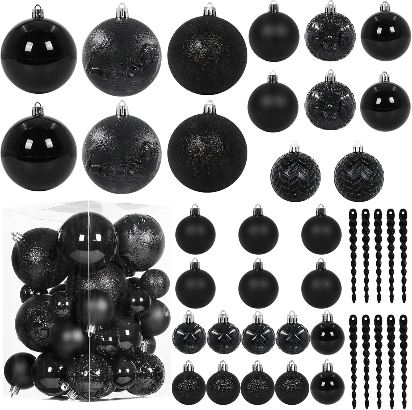Black Christmas Ball Ornaments for Christmas Trees Decorations - 41 Pieces Halloween Tree Shatterproof Ornaments with Hanging Loop for Holiday and Halloween Decorations