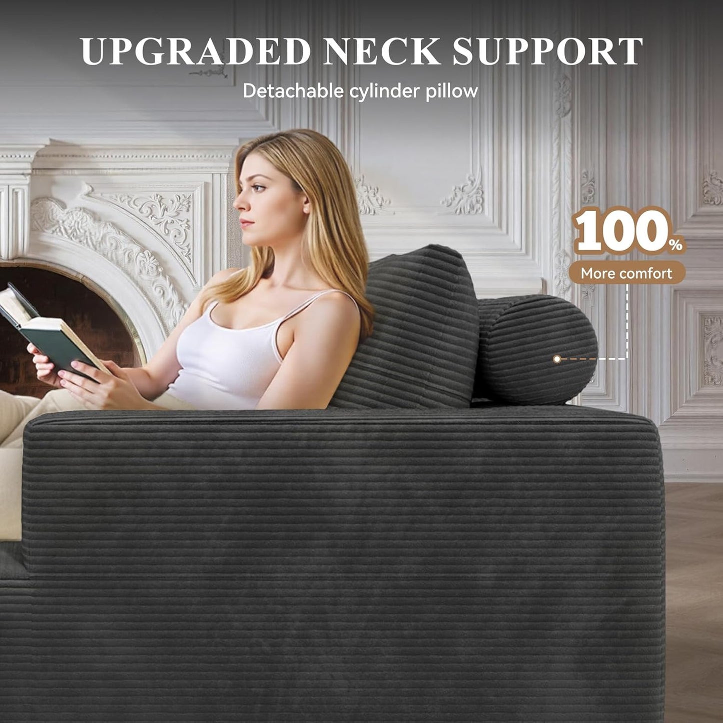 Modular Sectional Sofa with L-Shape Chaise,Cloud Sectional Modern Sleeper Couch with Deep Seat,Sponge Compression Sofas No Assembly Required (Dark Gray-Corduroy Fabric) 1pcs