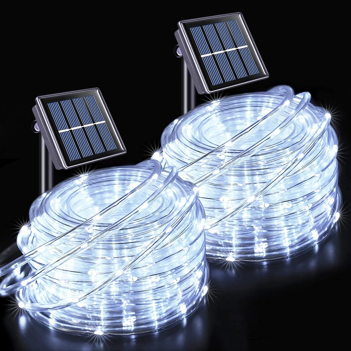 JMEXSUSS 2 Pack 100 LED Solar Rope Lights, 33ft 8 Modes Waterproof LED Solar Pool Lights for Trampoline, Fence, Gazebo, Yard, Walkway, Path, Garden Decor (White)