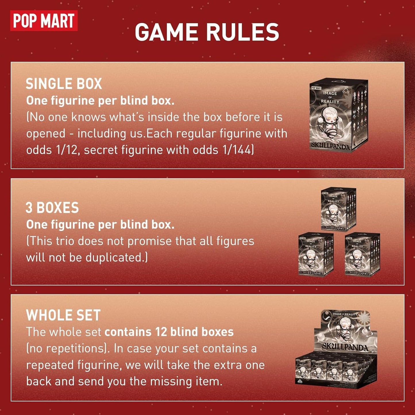 POP MART SKULLPANDA Image Of Reality Series Figures, SKULLPANDA Blind Box Figures, Random Design Action Figures Collectible Toys Home Decorations, Holiday Birthday Gifts for Girls and Boys, Single Box