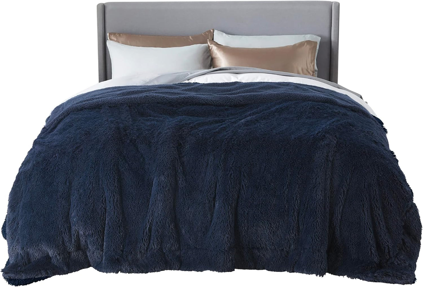 Bedsure GentleSoft Fluffy Navy Blue King Size Blanket for Bed, Thick Soft Sherpa Faux Fur Fleece Bedding Fuzzy Plush Winter Warm Heavy Large King Blanket, Cozy Blue Gifts for Men Women, 108x90