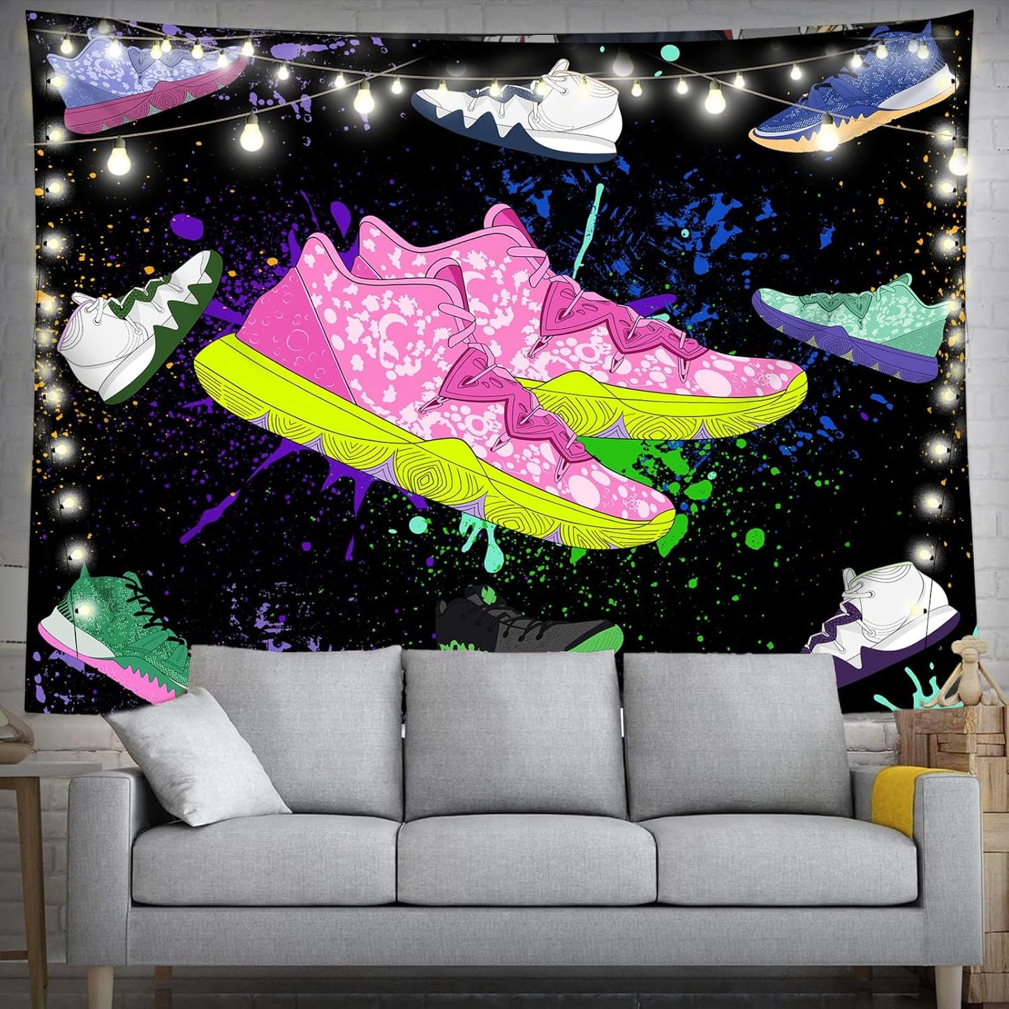 dueeia Sneaker Tapestry Wall Hanging Sneakerhead Ball Party Decorations Basketball Shoes Sports Backdrop for Teen Boys Mens Bedroom Living Room Dorm Wall Decor (59.1"x51.2")