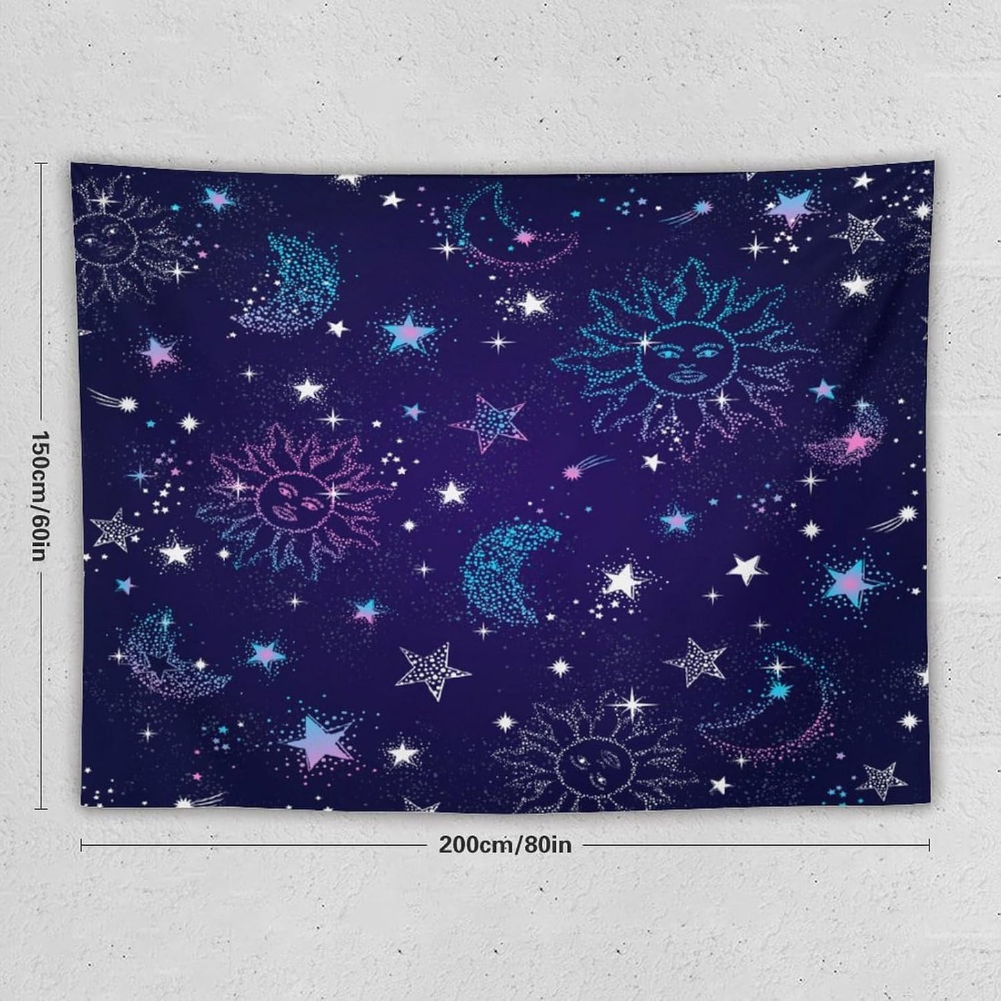HZOHNAGO Boho Sun Moon Tapestry Purple Blue Sun Stars Galaxy Pattern Printed Wall Tapestry Wall Hanging for Bedroom Living Room Dorm 80" W x 60" H
